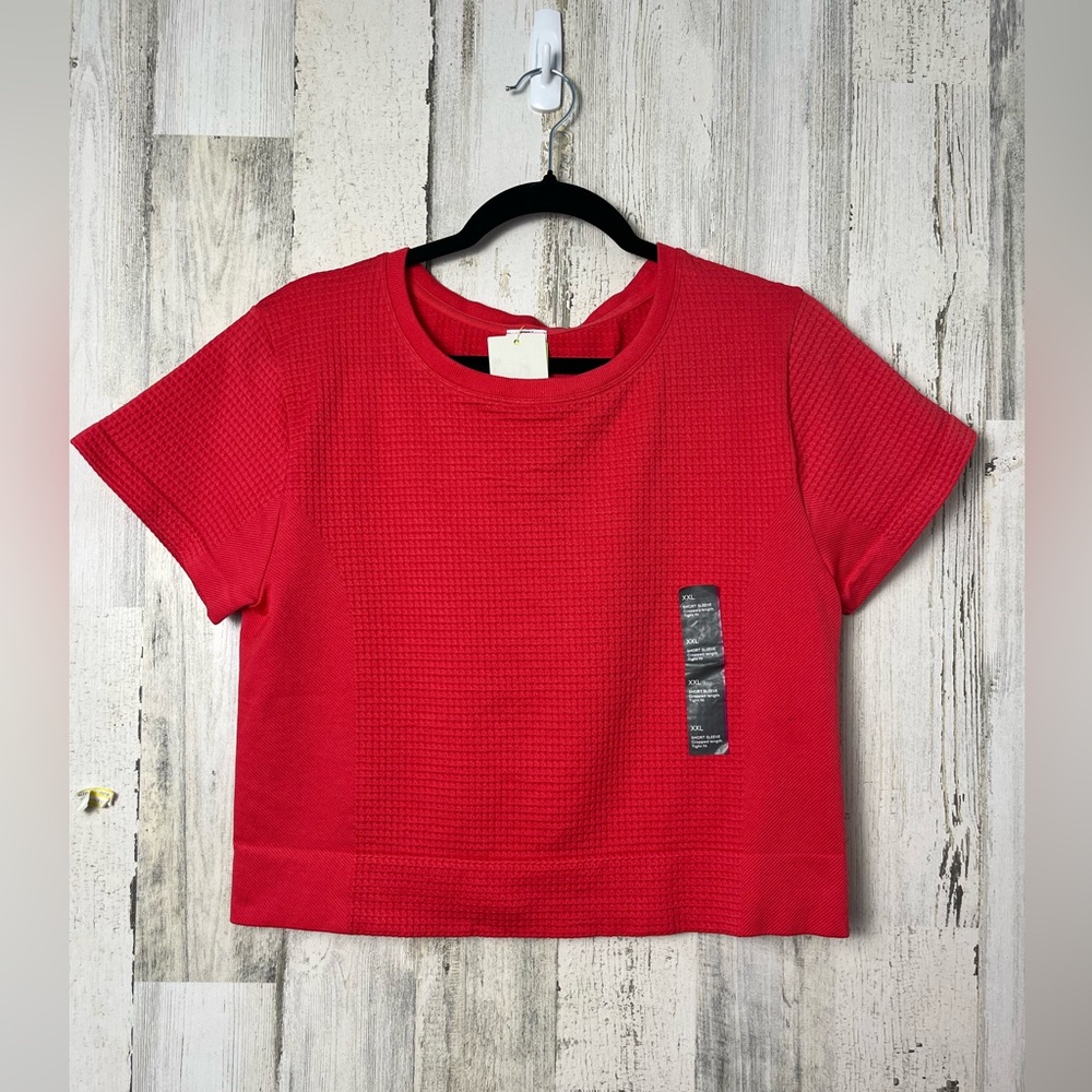 All In Motion Waffle Knit T-Shirt Womens XXL Moisture Wicking Cropped Red NWT